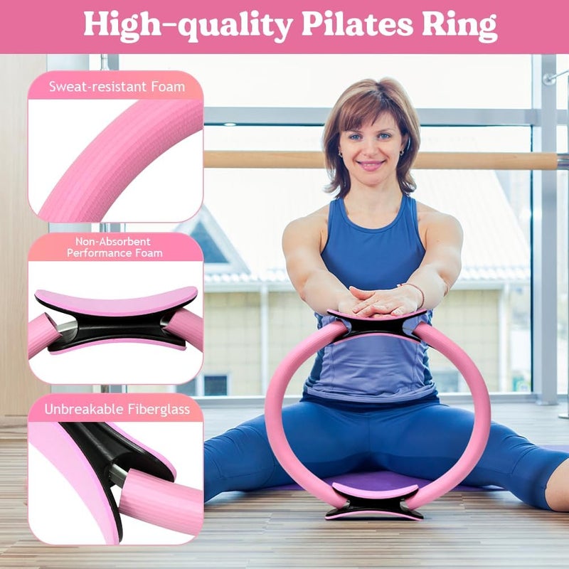 Karltion Pilates Ring 13 Piece Set,Pilates Kit for Women Exercise Equipment Accessories Deformation Magic Circle with Padded Handles, Workouts Ball, Guide & Bag, Resistance Bands for Legs Arms and Thighs - Image 2